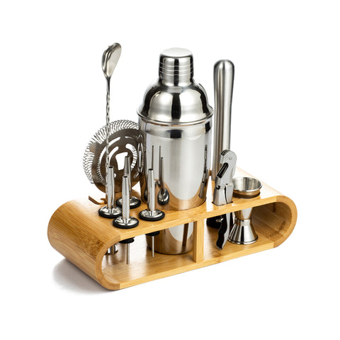 Zulay Kitchen 24 Piece Stainless Steel Bartender Set With BAMBOO STAND-NIB